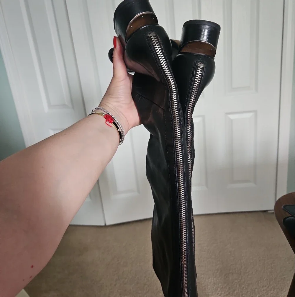 Alexander Wang Black Over-the-Knee Leather Boots Iconic Wedge Heel. Incredible!